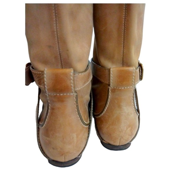 Chloe Womens Beige Tan Knee High Leather Boots Mid Calf EU 37 Slip-On Flat Heel - Picture 8 of 12